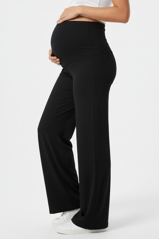 Black wide leg maternity pants side
