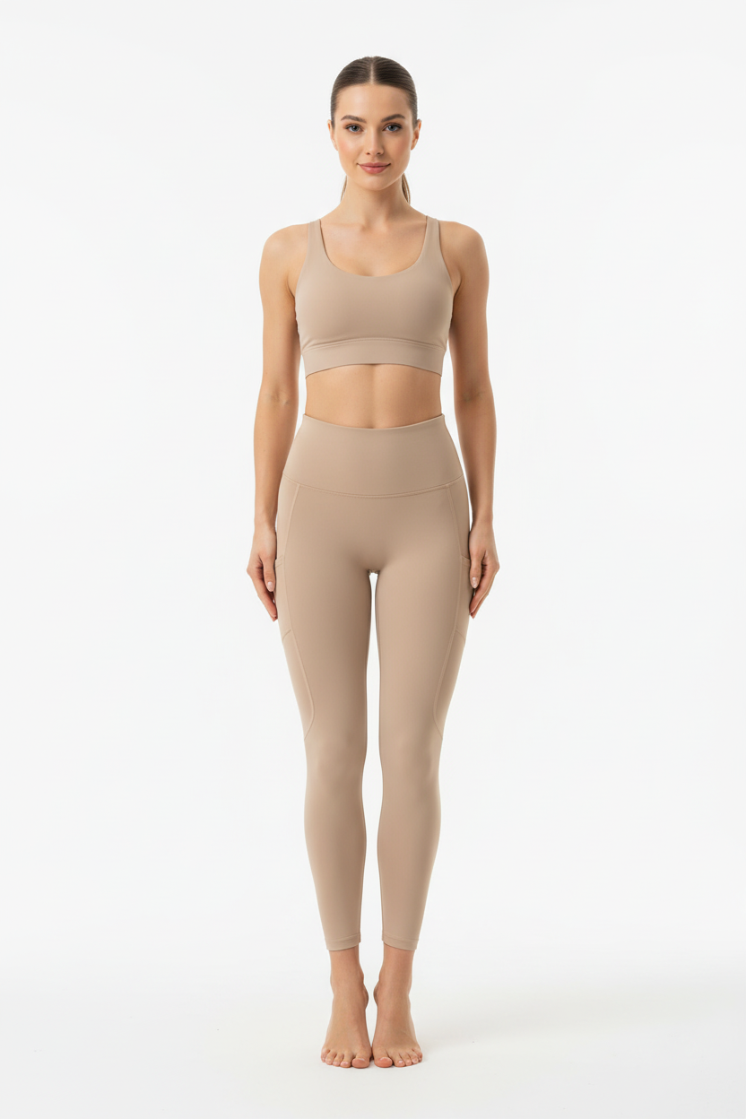Beige leggings non-pregnant front view