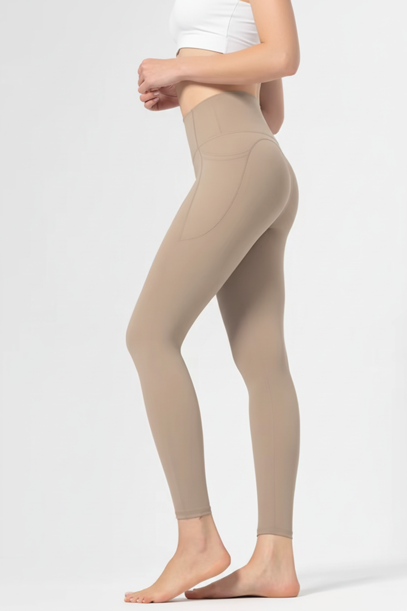 Beige leggings non-pregnant side view
