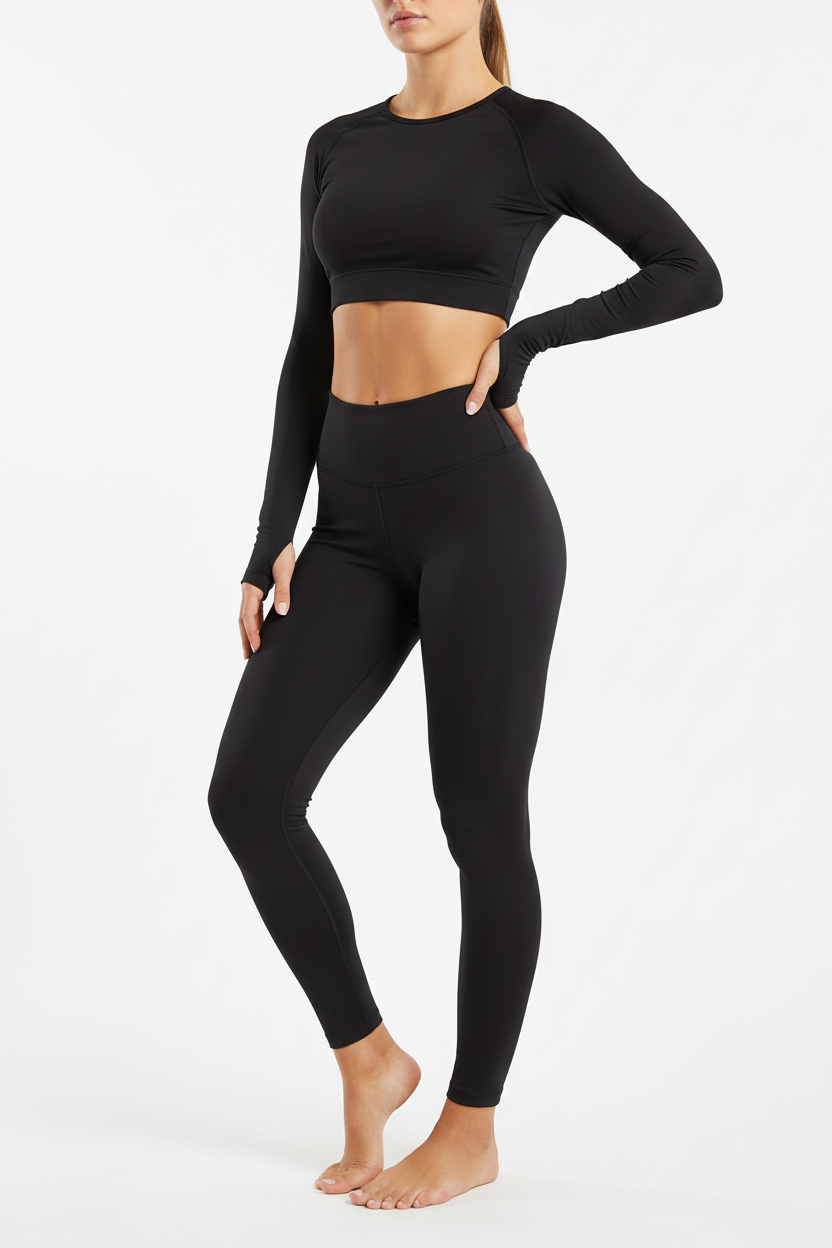 Black leggings front barefoot