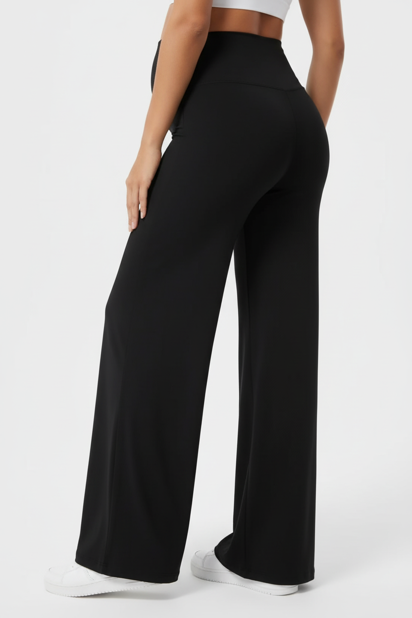 Black wide leg maternity pants back