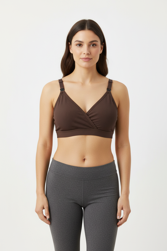 Brown nursing bra front view