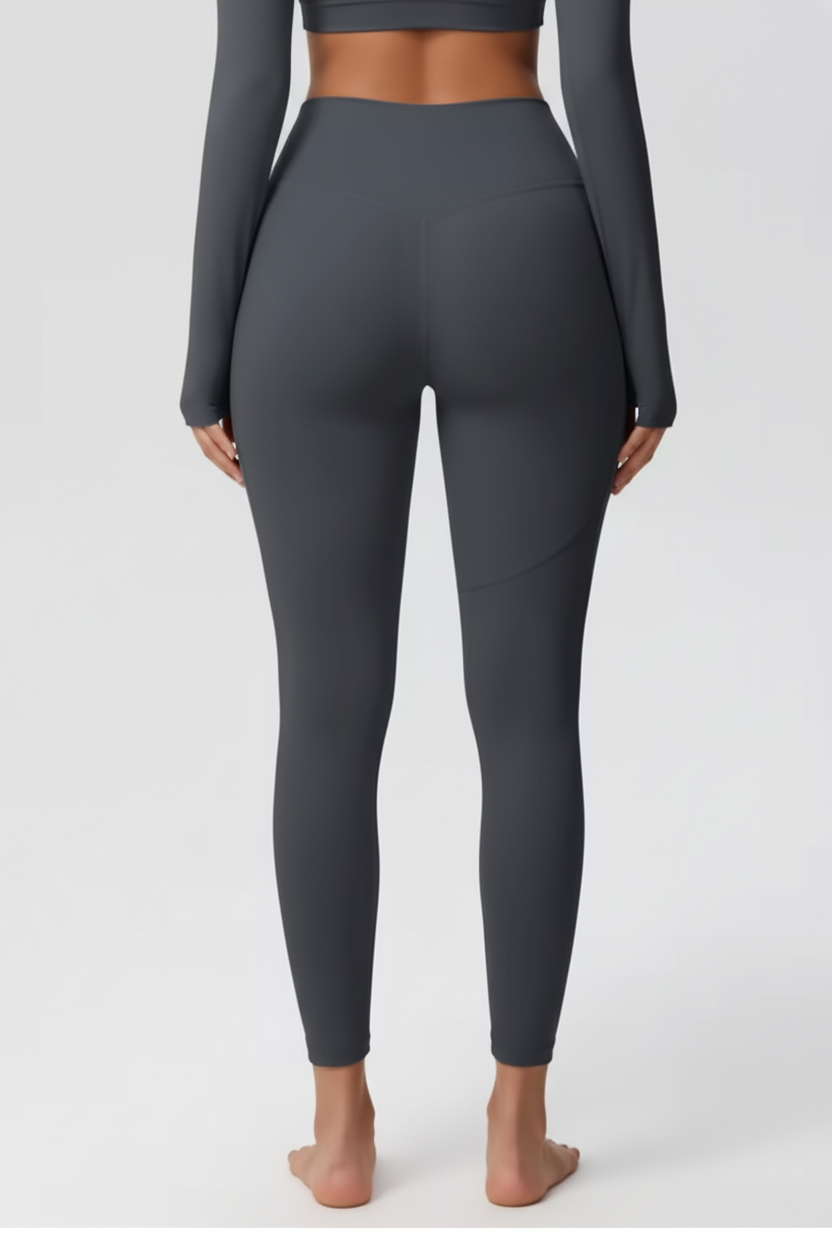 Grey leggings back barefoot