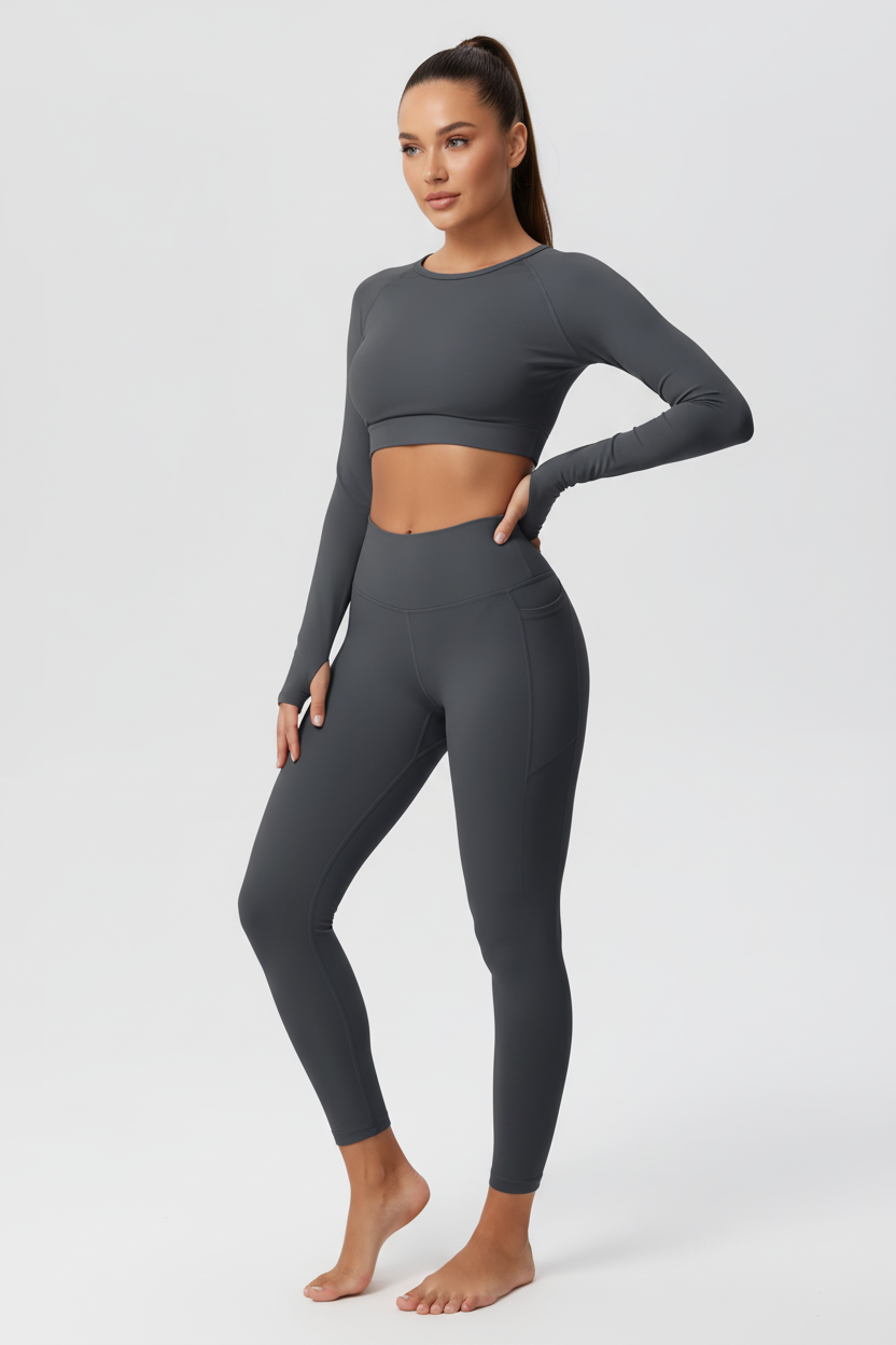 Grey leggings front barefoot