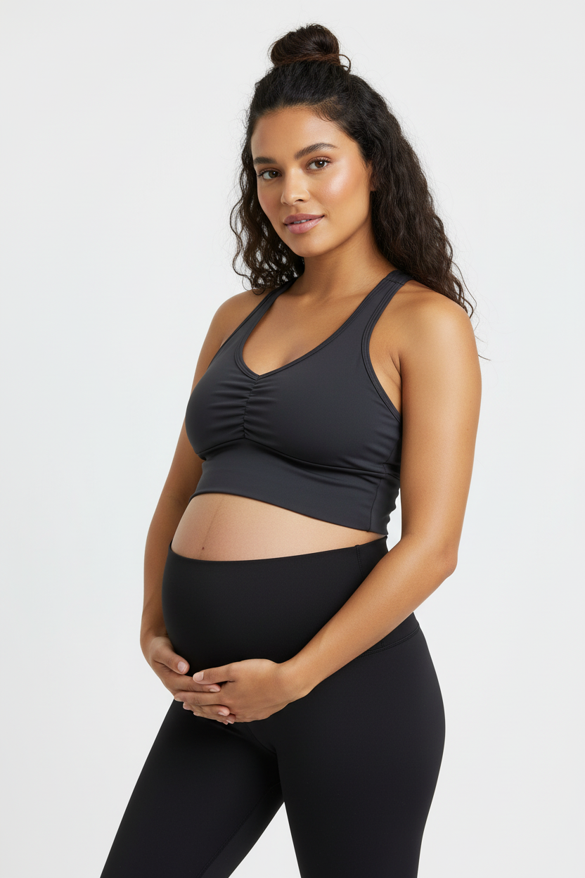 NOURISH Crop Bra – Pregnant Model Studio Shot
