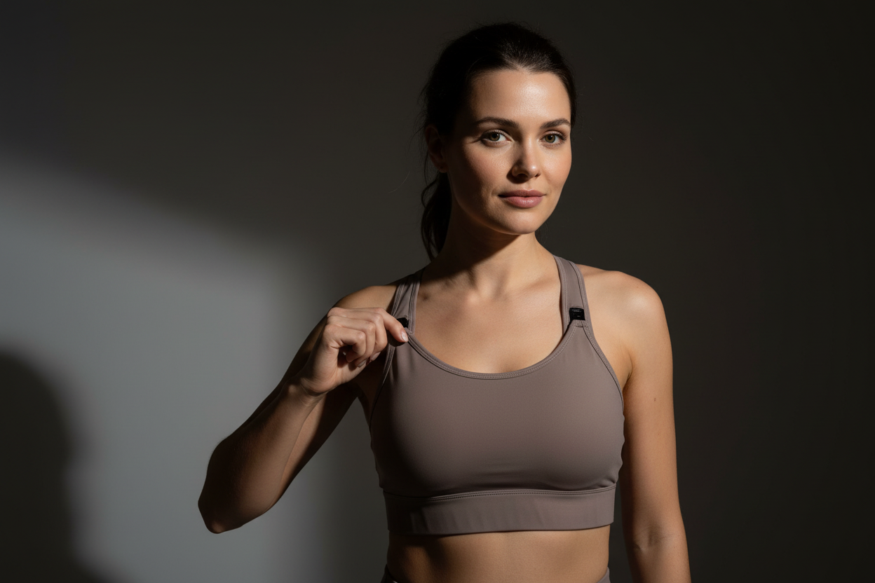Nursing bra lifestyle with dark background