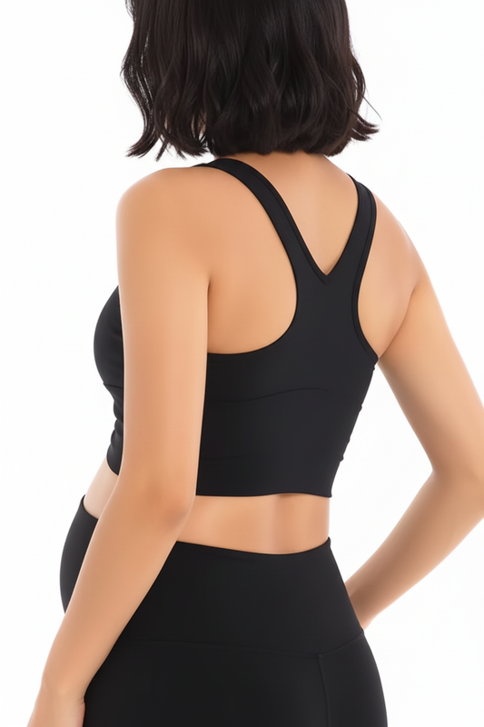 Pregnant model black nursing bra back