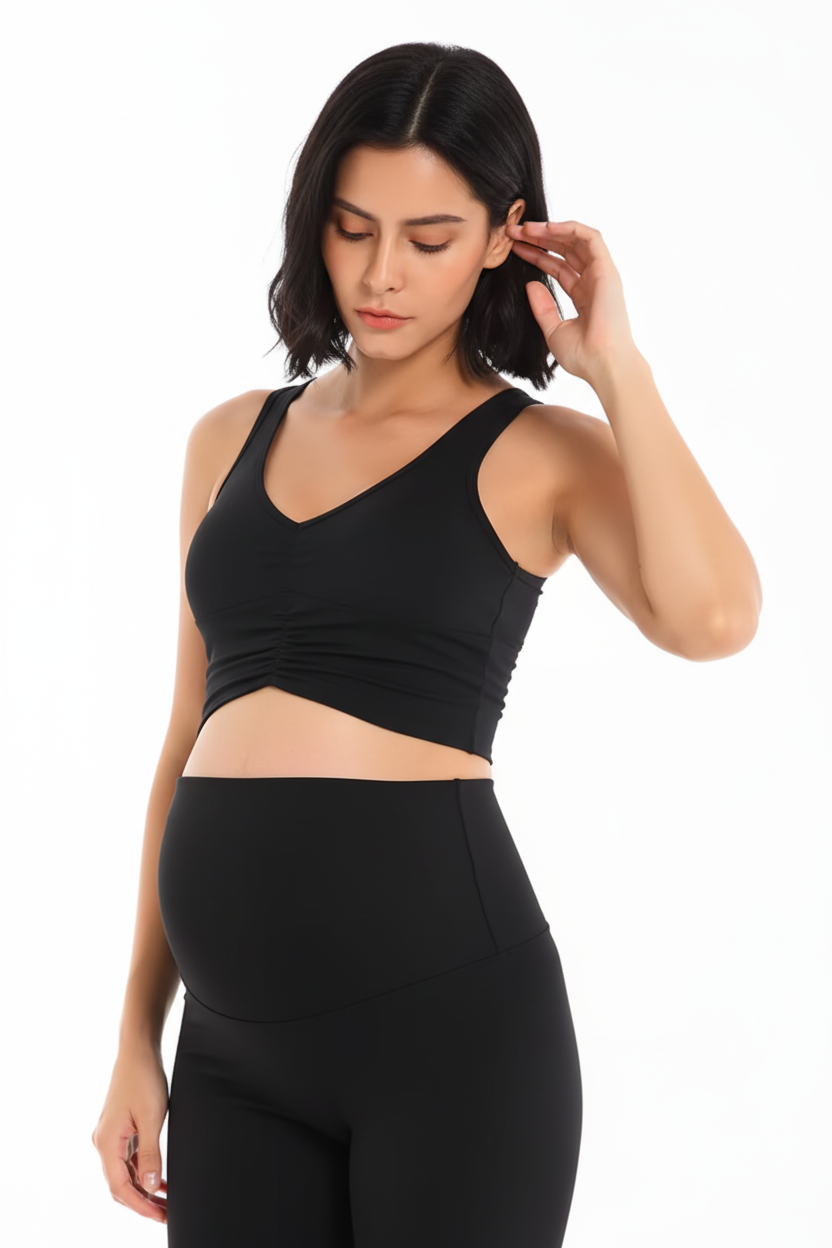 Pregnant model black nursing bra front