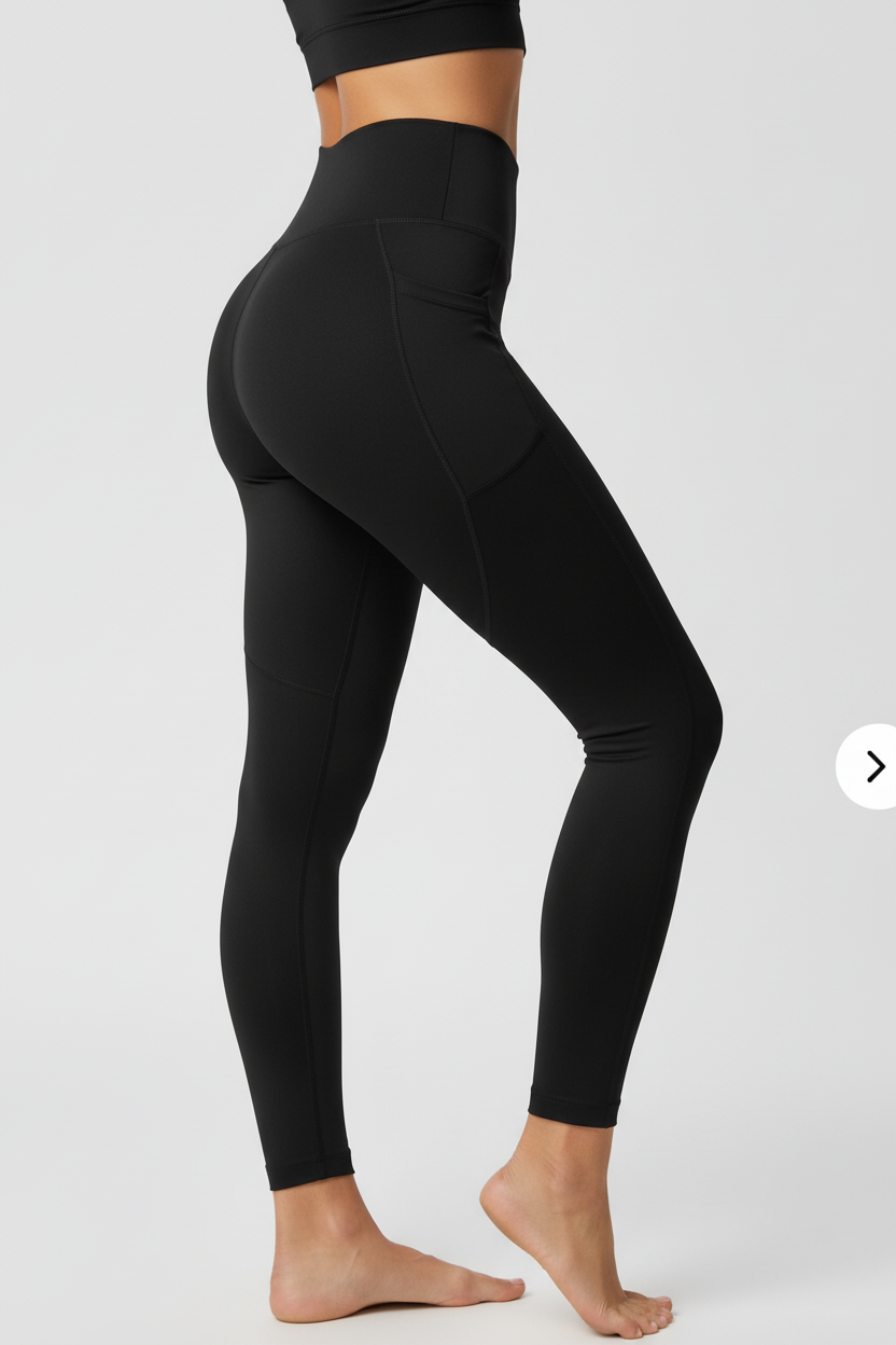 Side profile - black leggings barefoot, no text